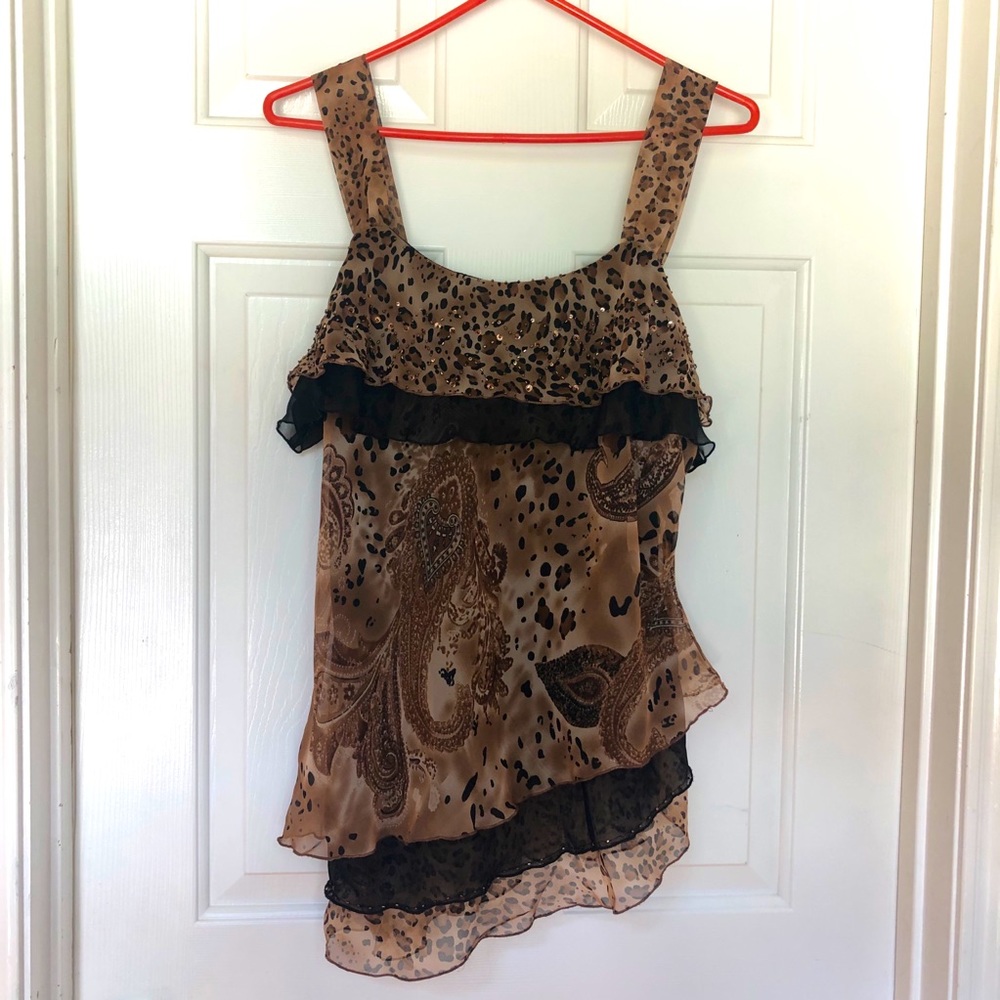 Erin B. Animal Print Sequin Sleeveless Blo…